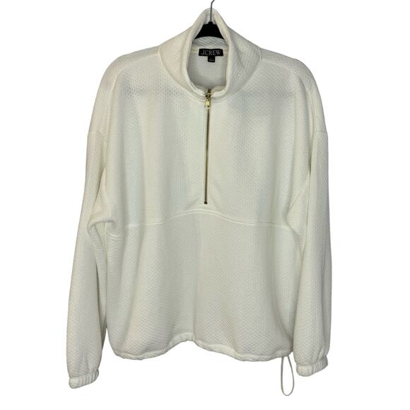 J. CREW Terry Half-Zip Pointelle Sweatshirt in White Large - Picture 1 of 9